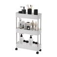 thumbnail image 4 of 3-Tier Slim Rolling Cart - Narrow Storage Organizer with Wheels for Kitchen, Bathroom, Office, Laundry Room Organization, Mobile Utility Cart with Slide-Out Shelves, White, 4 of 7