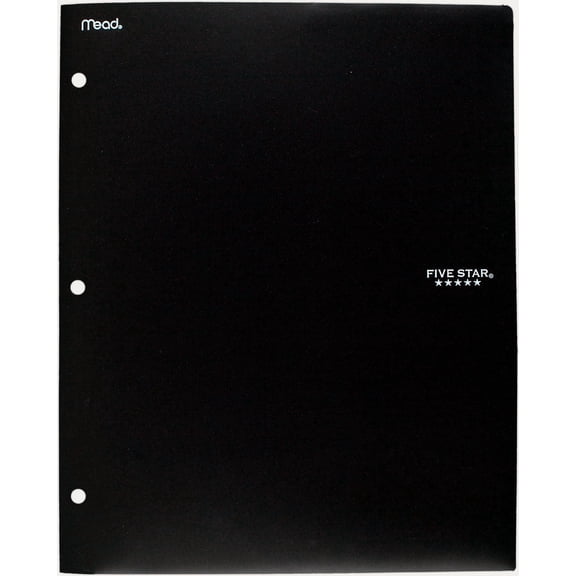 Five Star 2-Pocket Stay-put Tabs Folder with Three Hole Punched Black (33943)