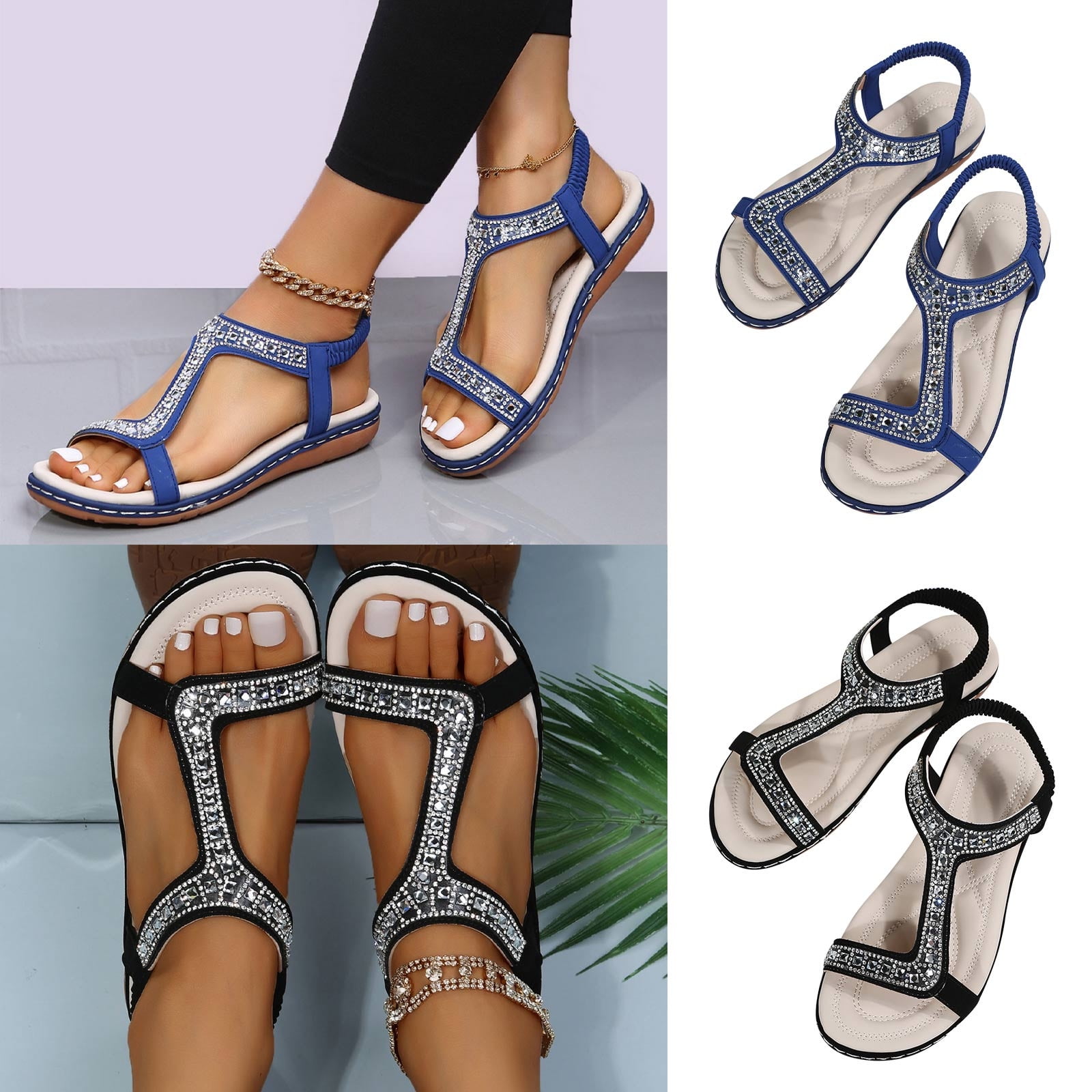 Cethrio Sandals for Women Flats Shoes Wide Width on Clearance Flat