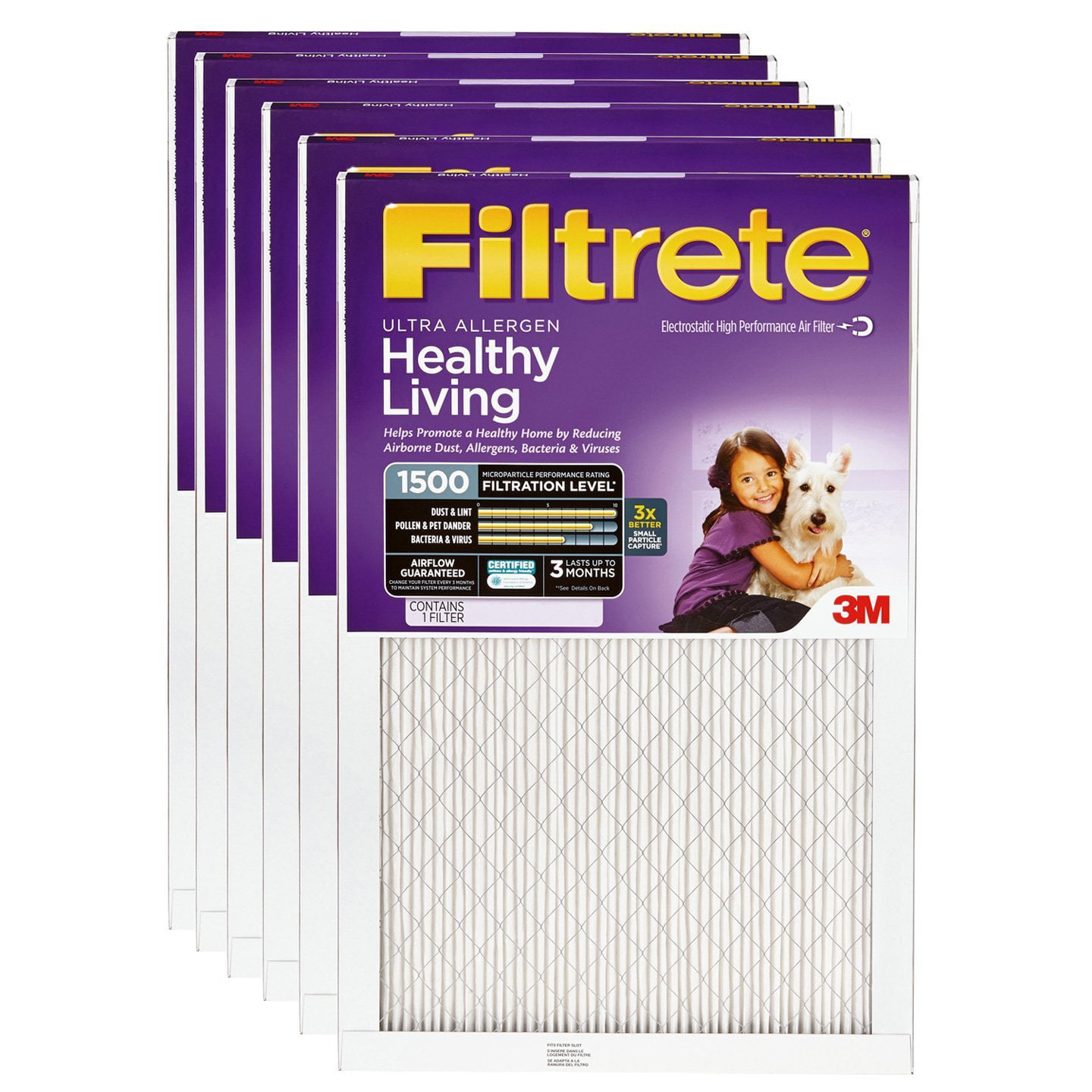 14x25x1 6-Pack 3M 02004 Filtrete Ultra Allergen Reduction Filters 1500 MPR 