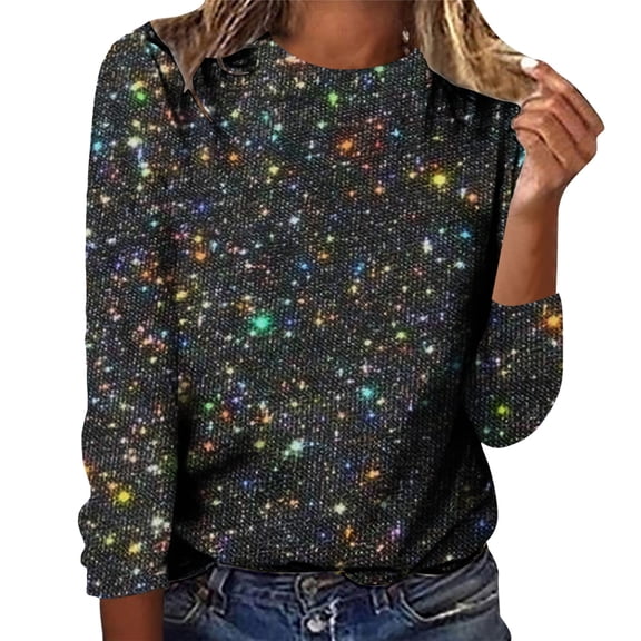 Yuanlong Womens T-Shirts Colorful Galaxy Pattern Long Sleeve O Neck Tshirts Carnival Spring Wear Lightweight Stylish Tops