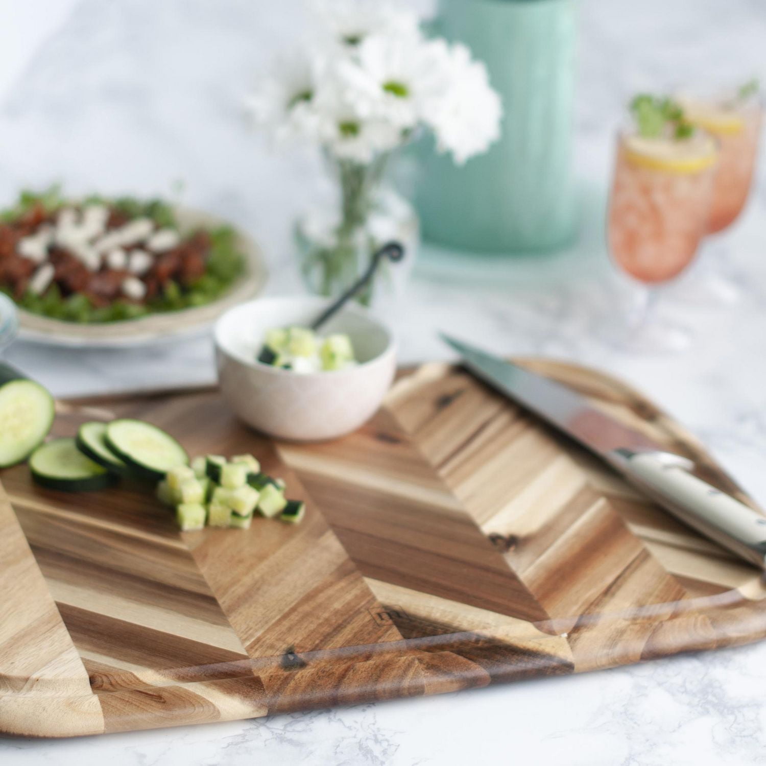 Architec 13 x 19 Herringbone Acacia Wood Cutting, Carving, and Serving Board