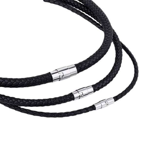 4mm Mens Black Braided Leather Cord Necklace 18in Stainless Steel Magnetic Clasp
