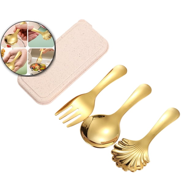 Shell Shape Serving Spoons, Mini Forks and Spoons, Stainless Steel Spoon Fork Set, Short Handle Flatware Set for Coffee, Dessert, Yogurt for Bar, Restaurant, Home Party