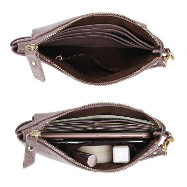 UTO Wristlet Wallets for Women Genuine Leather Card Holder Cell Phone Purse Clutch with Zipper Pocket Purple Walmart Business Supplies