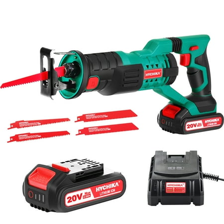 HYCHIKA 20V Max Cordless Reciprocating Saw, 0-2800 Spm Variable Speed, with 2.0Ah Battery and 4 Blades