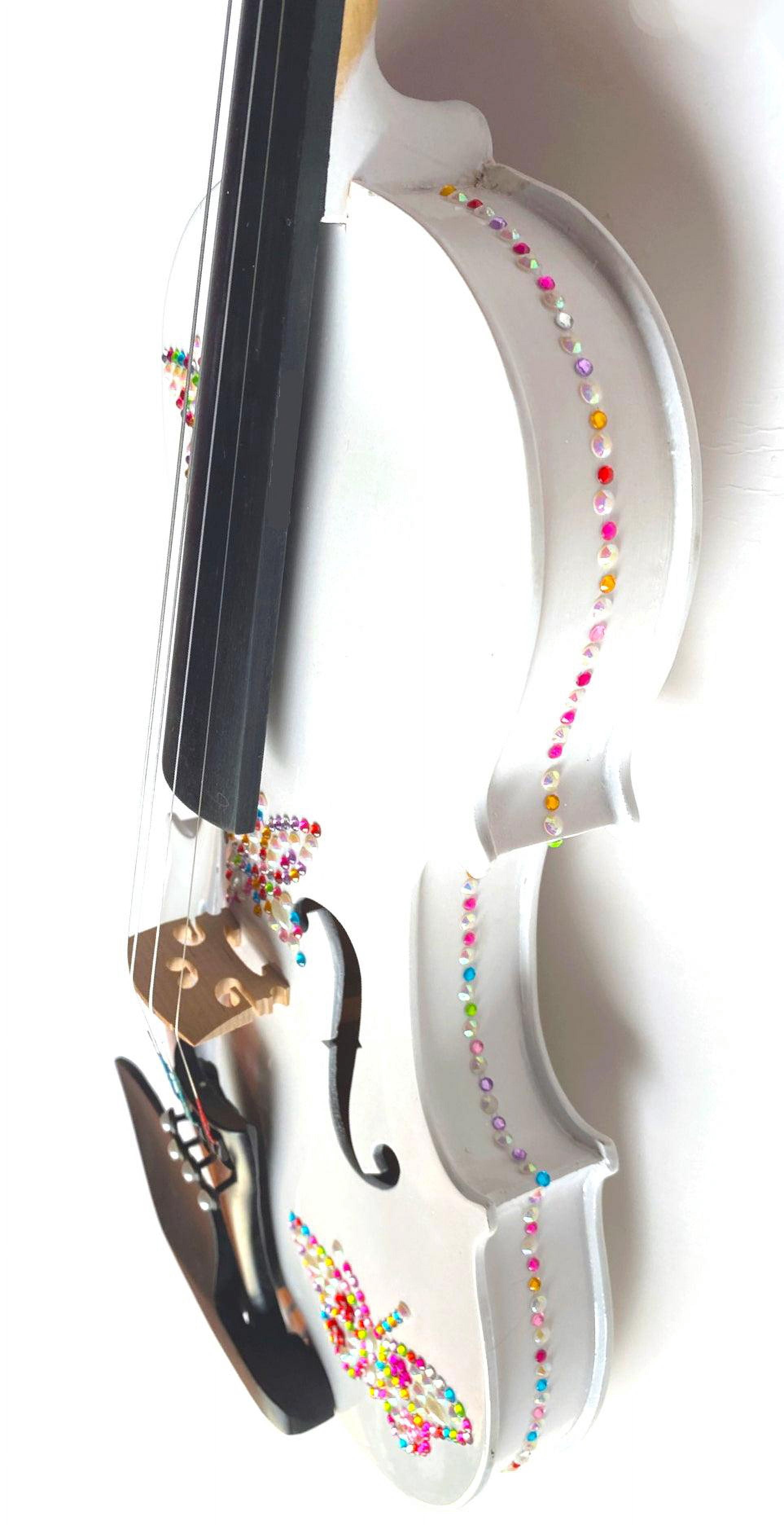 Butterfly Bling Bling Violin Outfit w Matching Carbon Fiber Bow Case Crystal Fine Tuners Rosin Strings Set Up