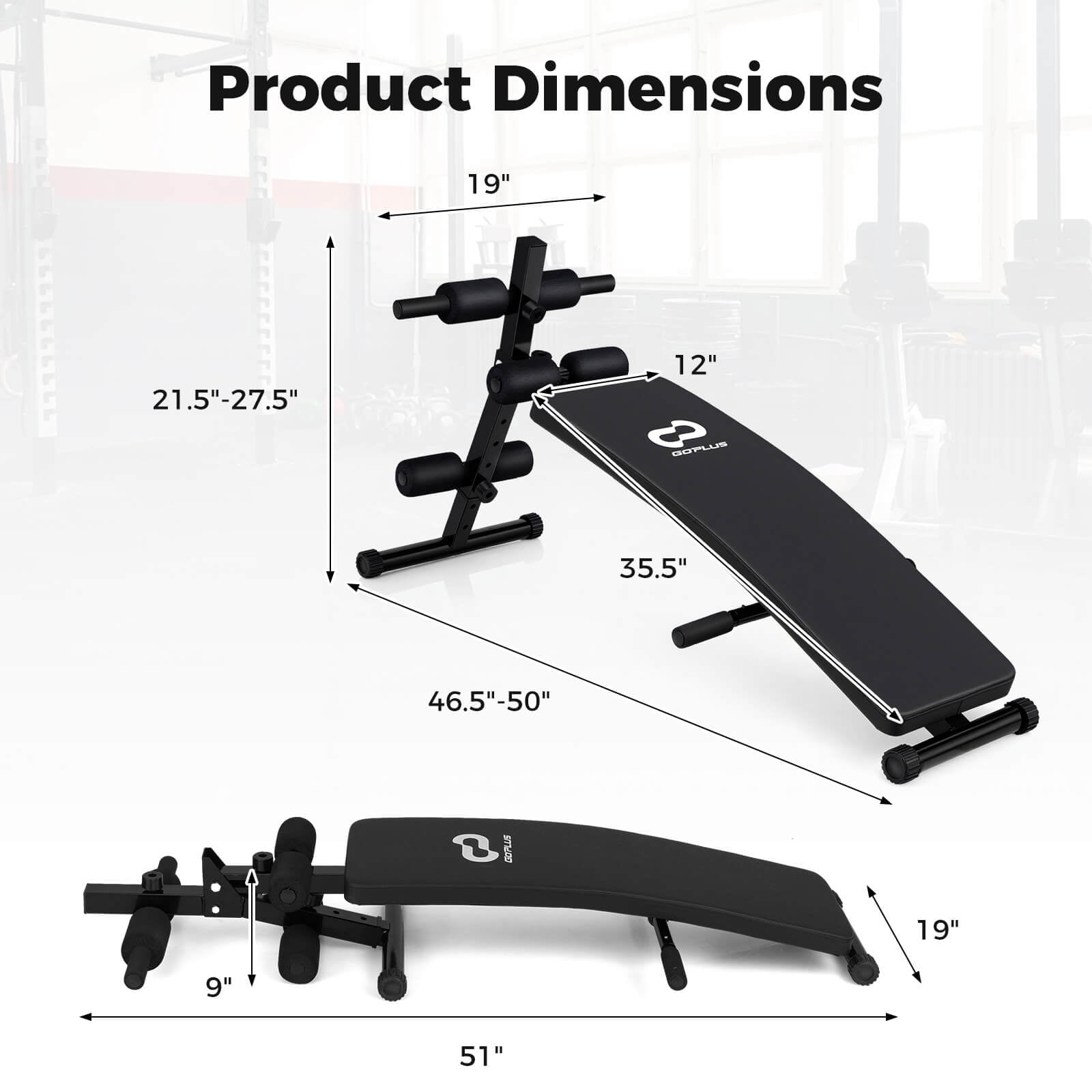 Goplus Full Body Sit Up Bench, Abdominal Workout Bench with 5-Position Adjustable Height