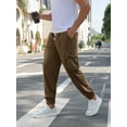 thumbnail image 2 of APTRO Mens Corduroy Sweatpants Casual Cargo Pants Elastic Waist Drawstring Baggy Tapered Jogger Pants with Zipper Pockets Brown MG019 2XL, 2 of 9