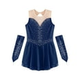 thumbnail image 5 of TSSOE Kids Girls Figure Ice Skating Dress Sleeveless Lyrical Ballet Dance Leotard Dresses with Gloves Navy Blue 12, 5 of 7
