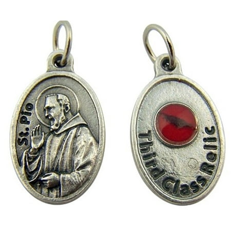 Child Medal Pendant - Silver Tone Saint Padre Pio Medal Pendant with 3rd Class Relic, 1 Inch
