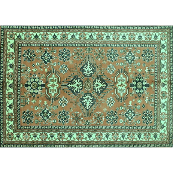 Ahgly Company Machine Washable Indoor Rectangle Persian Turquoise Blue Traditional Area Rugs, 5' x 7'