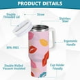 thumbnail image 4 of 40 oz Tumbler with Handle Lid and Straw Insulated Water Tumbler Stainless Steel Water Cup Mug Bottle Reusable Cup Holder Friendly Multicolored Lip Kisses, 4 of 6