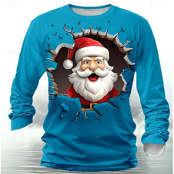 Amzcrzy Sudadera Para Hombre Con Estampado Navideño, Informal, De Manga Larga Y Cuello Redondo, Color Azul Cielo, M