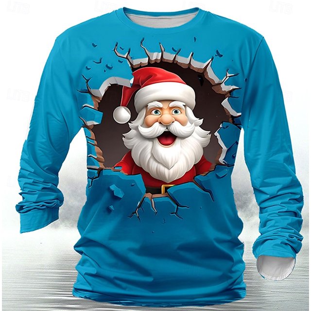 Amzcrzy Sudadera Para Hombre Con Estampado Navideño, Informal, De Manga Larga Y Cuello Redondo, Color Azul Cielo, L