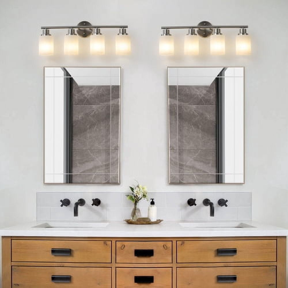 ACE-LIGHTS,Modern 4-Lights Vanity Bathroom Mirror Light with Frosted White Glass(Bulbs Not Included),Contemporary Wall Sconce for Bathroom,Dressing Room,Bedroom,Living Room(Brushed Nickel)