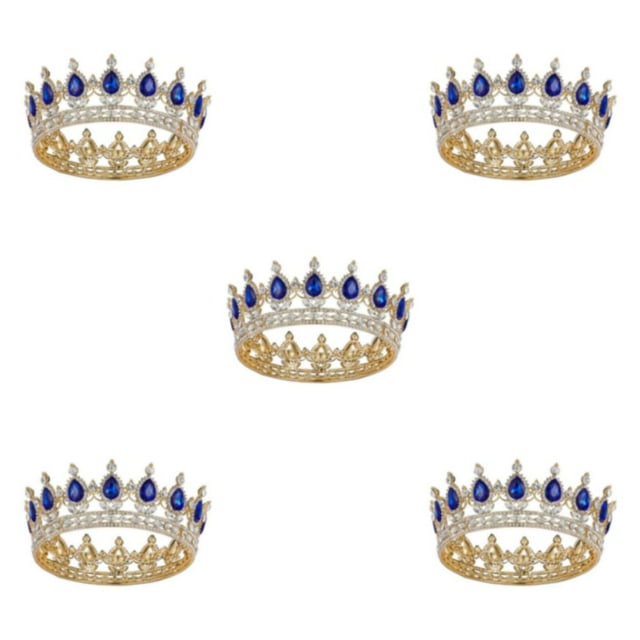 ZheElen Alloy Durable And Non-deforming Rhinestone For Wedding Or Cosplay Family Wedding Hair Crown Gold + sapphire 5Set
