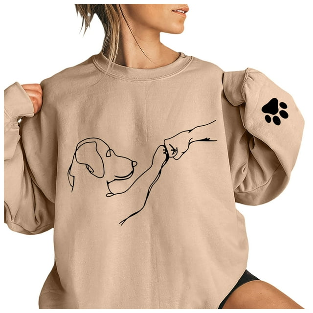 HNMKIU Hauts pour Femmes Chandail en Molleton Imprimé Surdimensionné Col Rond Manches Longues Chandail