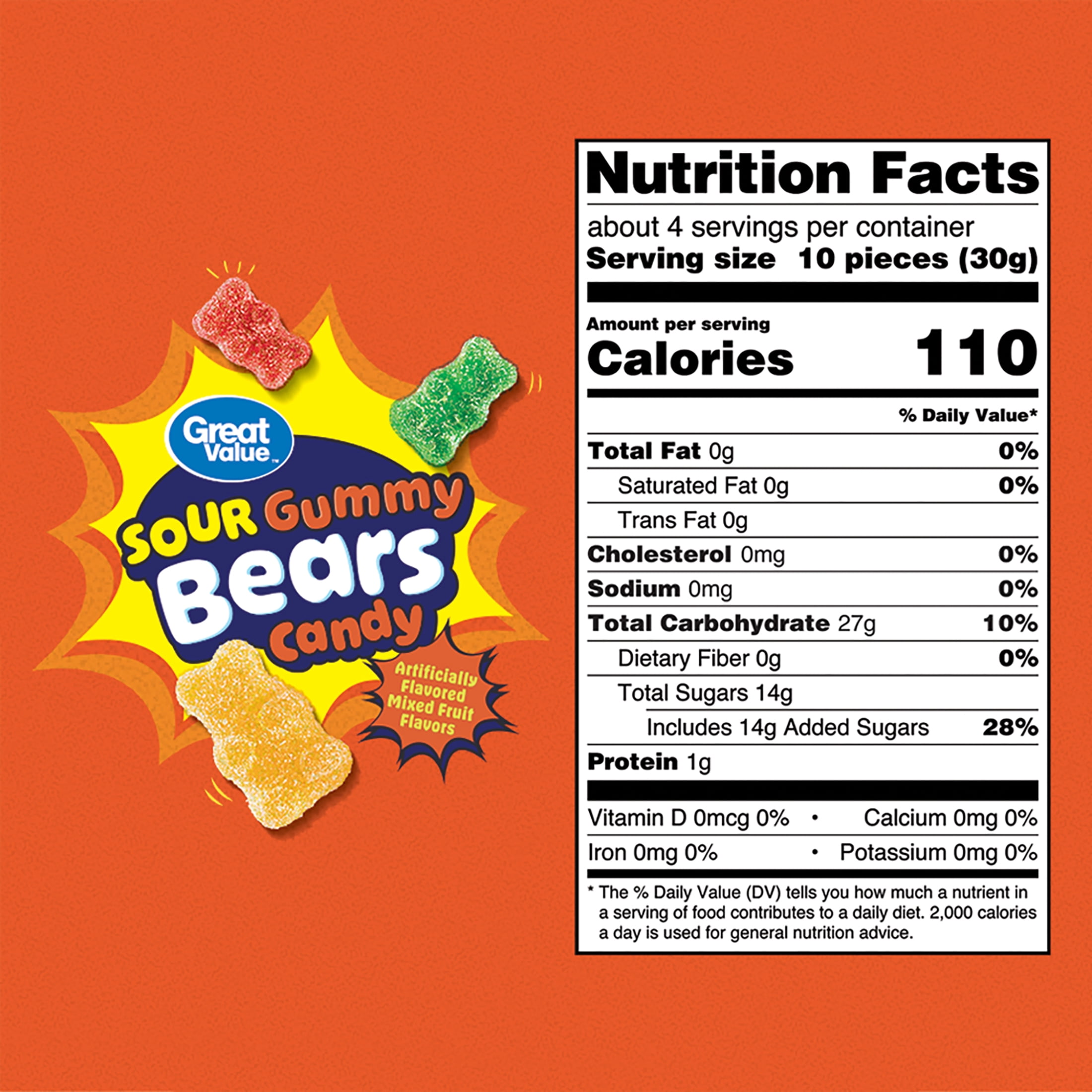 Great Value Sour Gummy Bears Candy, 4 oz