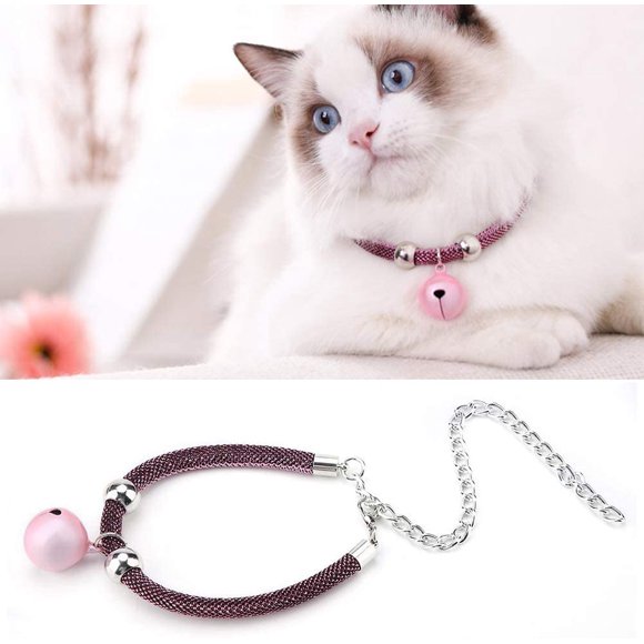 Pets Cat Collar Supply Cat Bell Collar w / Extension Chain Tie Nylon Necklace Grooming Accessory with Bell Extension Chain for Wedding (Pink)
