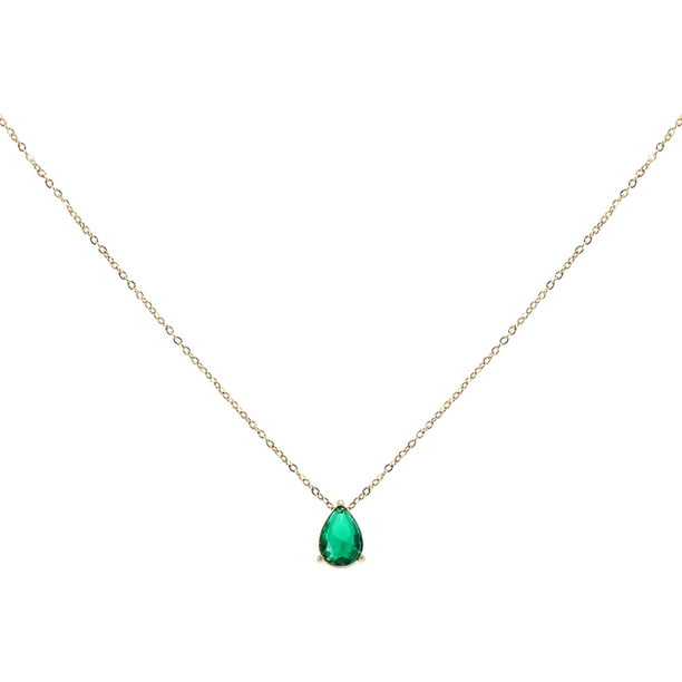 Collar de piedra de nacimiento Uxcell para mujeres, collar de colgante de circonio cúbico en forma de lágrima, esmeralda