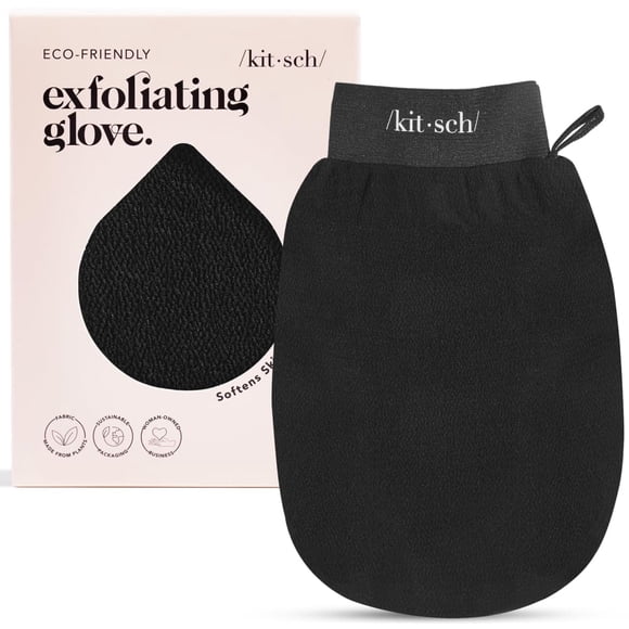 Kitsch Exfoliating Glove – Korean Exfoliating Mitt & Deep Exfoliating Body Scrubber for Shower, Bath | Body Exfoliator, Dead Skin Remover | Skin Care for Smooth, Renewed Skin - 1pc, Black