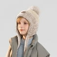 thumbnail image 2 of UngA Boys Girls Knit Hats Winter Fleece Lining Skiing Winter Caps with Warm Ear Flap (Beige,4-10 Years), 2 of 4