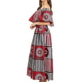 thumbnail image 4 of Sakkas Buhle Ruffle Off-shoulder Long Dress Wax African Ankara Dutch Print - 411-burgundy/geometric - One Size Regular, 4 of 5