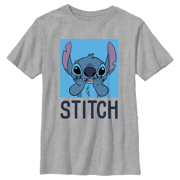 Boy's Lilo & Stitch Blue Square Portrait Stitch Graphic Tee Athletic Heather Large