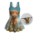 thumbnail image 6 of COEQINE Girls Tank Neck One Piece Swimsuit, V-Back Wide Strap Bathing Suit with Skirt for Kids 12-13 Years, Hawaiian Beach Swim Wear Dress Up for Girls, Cute Highland Cow Daisy, 6 of 8