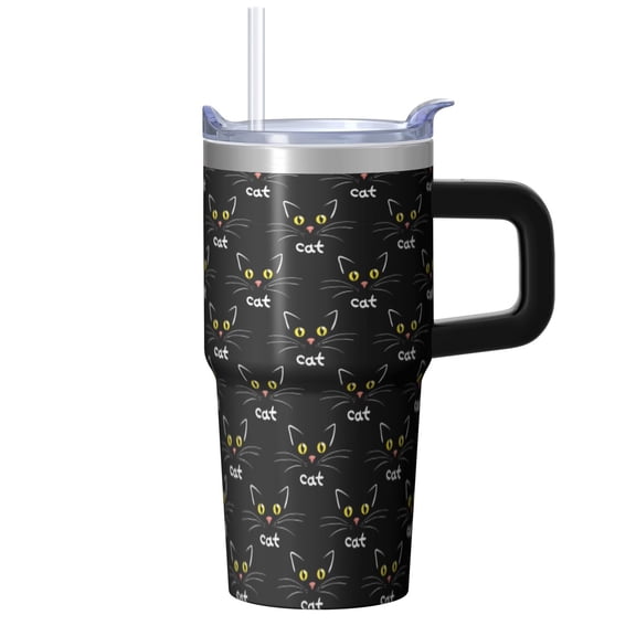 20oz Stainless Steel Tumbler with Handle and Straw Insulated Travel Coffee Mug Charming Gift for Cat Lovers Cat Mom Women Fits Car Cup Holders Comfortable Handle Office Home Use