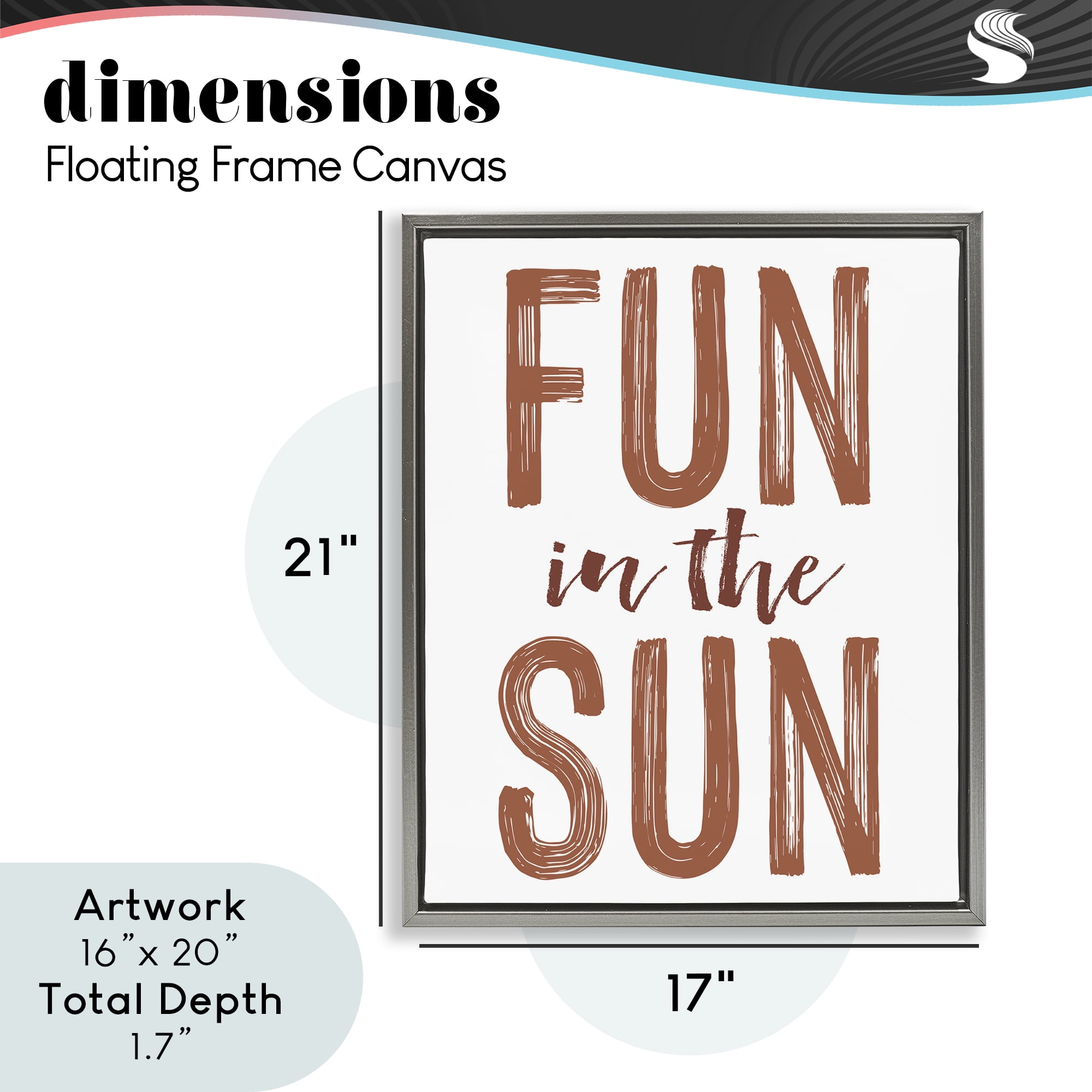 Summer Sentiment Fun In Sun Gray Framed Floater Canvas Wall Art, design by Lettered and Lined