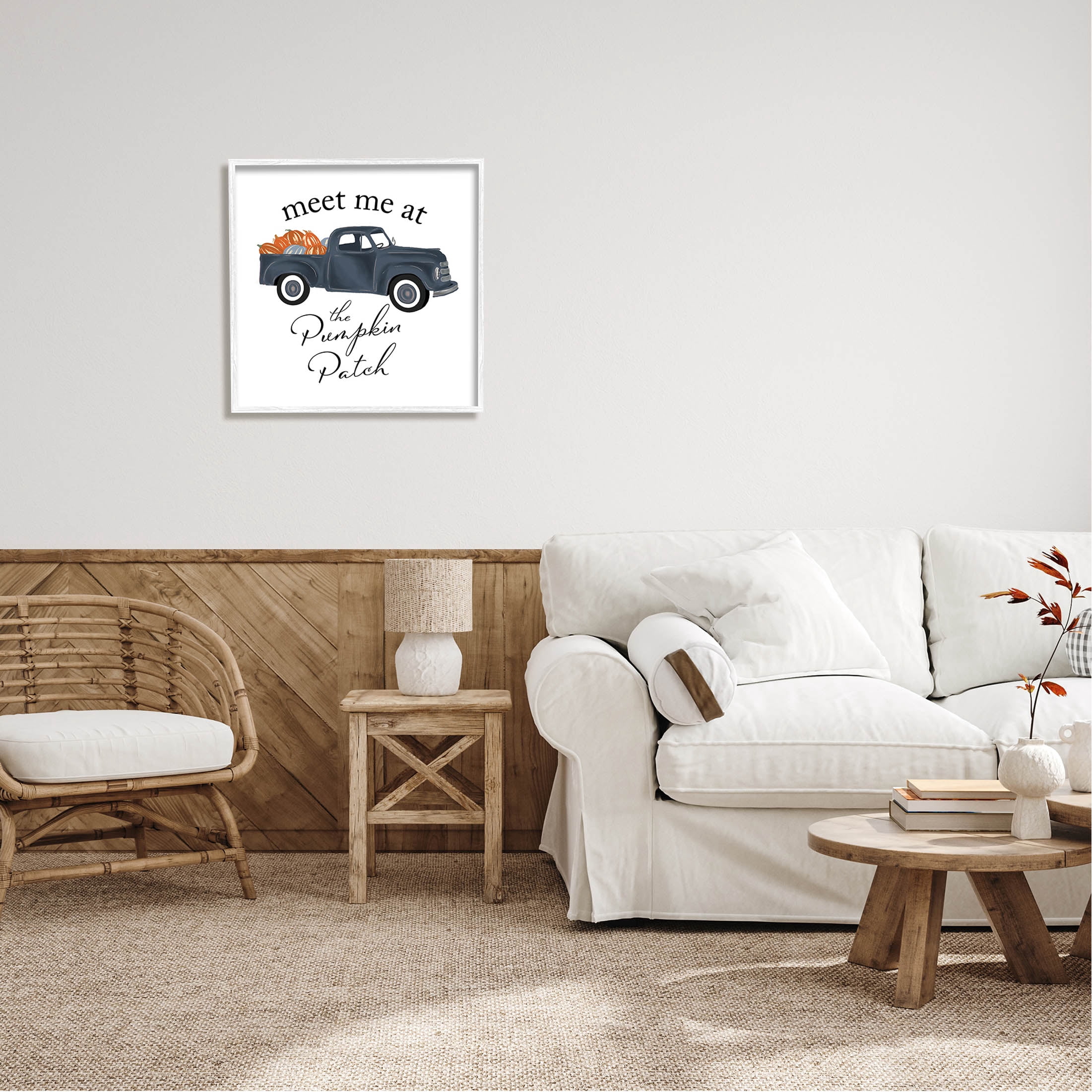 Stupell Industries Meet Me At Pumpkin Patch Truck Graphic Art White Framed Art Print Wall Art, Design by The Saturday Evening Post