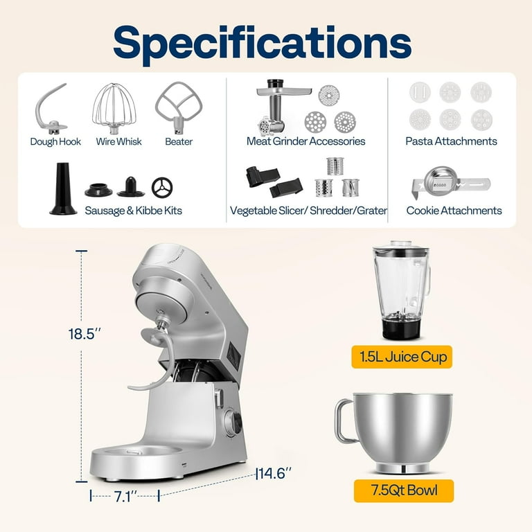 SPECSTAR 9 in 1 Multifunctional Stand Mixer, 7.5 Quart, Timer