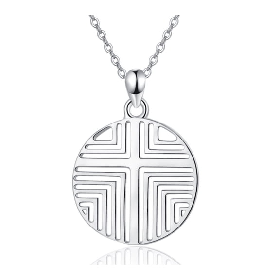 TANGPOET Circle Cross Female Necklace Sterling Silver Round Pendant For Adult Silver