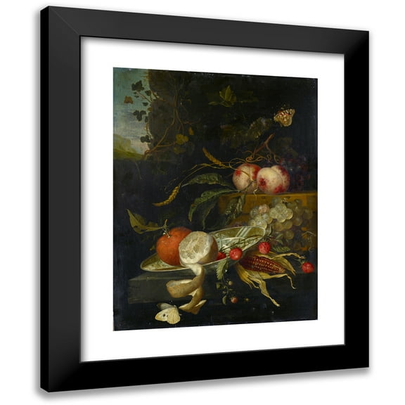 Jacob van Walscapelle 12x14 Black Modern Framed Museum Art Print Titled - Fruit Piece, Still Life