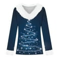 thumbnail image 4 of Mifsaly Christmas Sweatshirts Women V-Neck Long Sleeve Xmas Tree Shirt Faux Fur Collar and Cuff Vintage Pullover Tops Festival Fashion Streetwear Loose Patchwork Blouse 2025 Holiday Clothing, 4 of 4