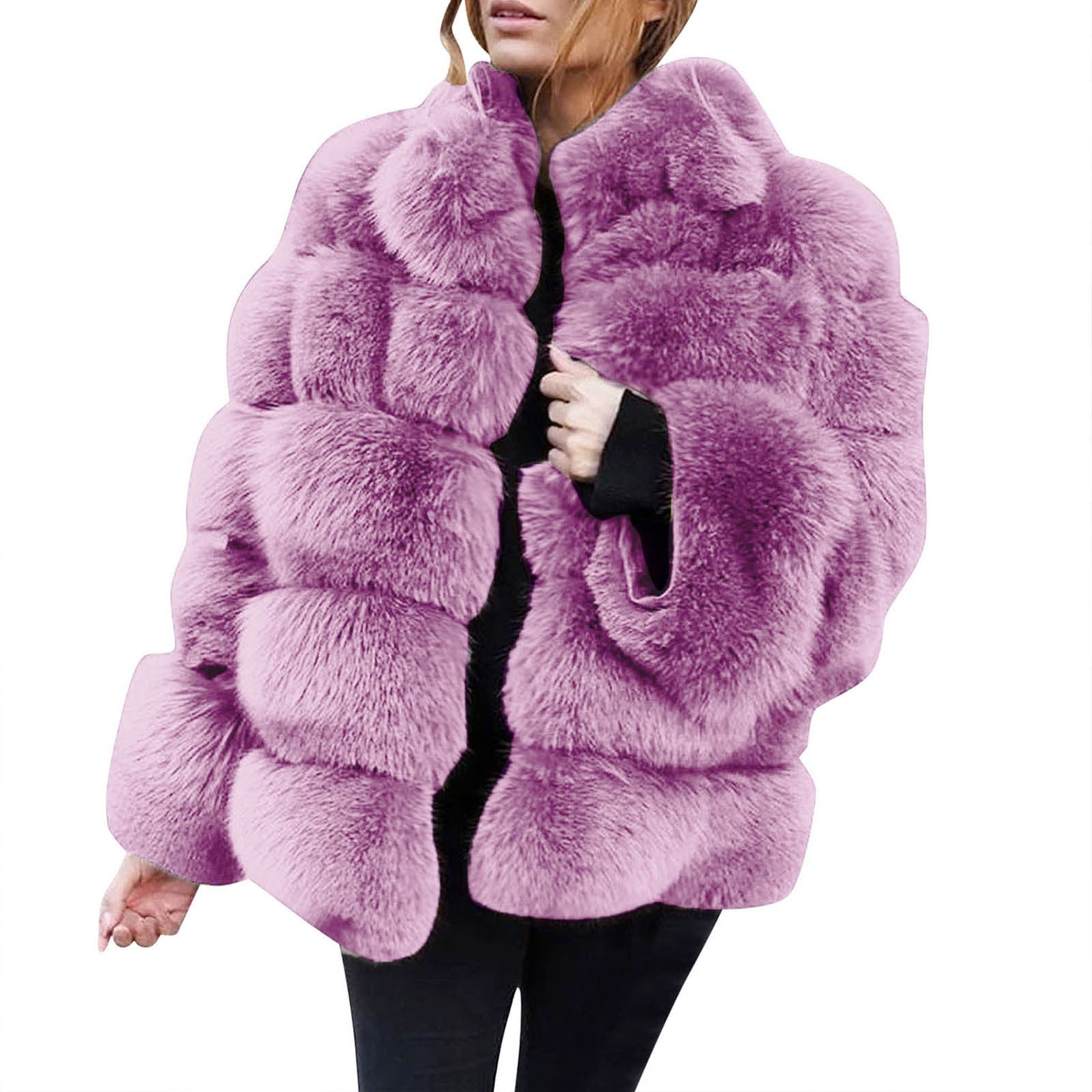 Women's Faux Fur Coat Jacket Winter Thick Fuzzy Warm Overcoat Long ...