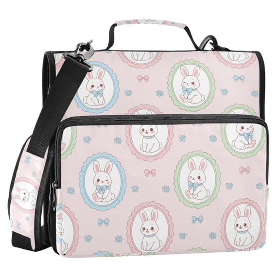ALAZA Zipper Binder Cute Rabbit Bow 2 in 3 Ring Trapper Keeper 500 Sheet Capacity File Folder Organizer Bag