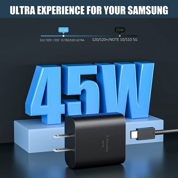 Chargeur Samsung Super Fast Type C 45W, chargeur mural USB-C pour Samsung  Galaxy S22 Ultra/S22+/S22, Note 10+/Note 20/S20/S21, Galaxy Tab  S7/S7+/S8/S8+/S8 Ultra, chargeur PPS avec Câble de charge rapide 