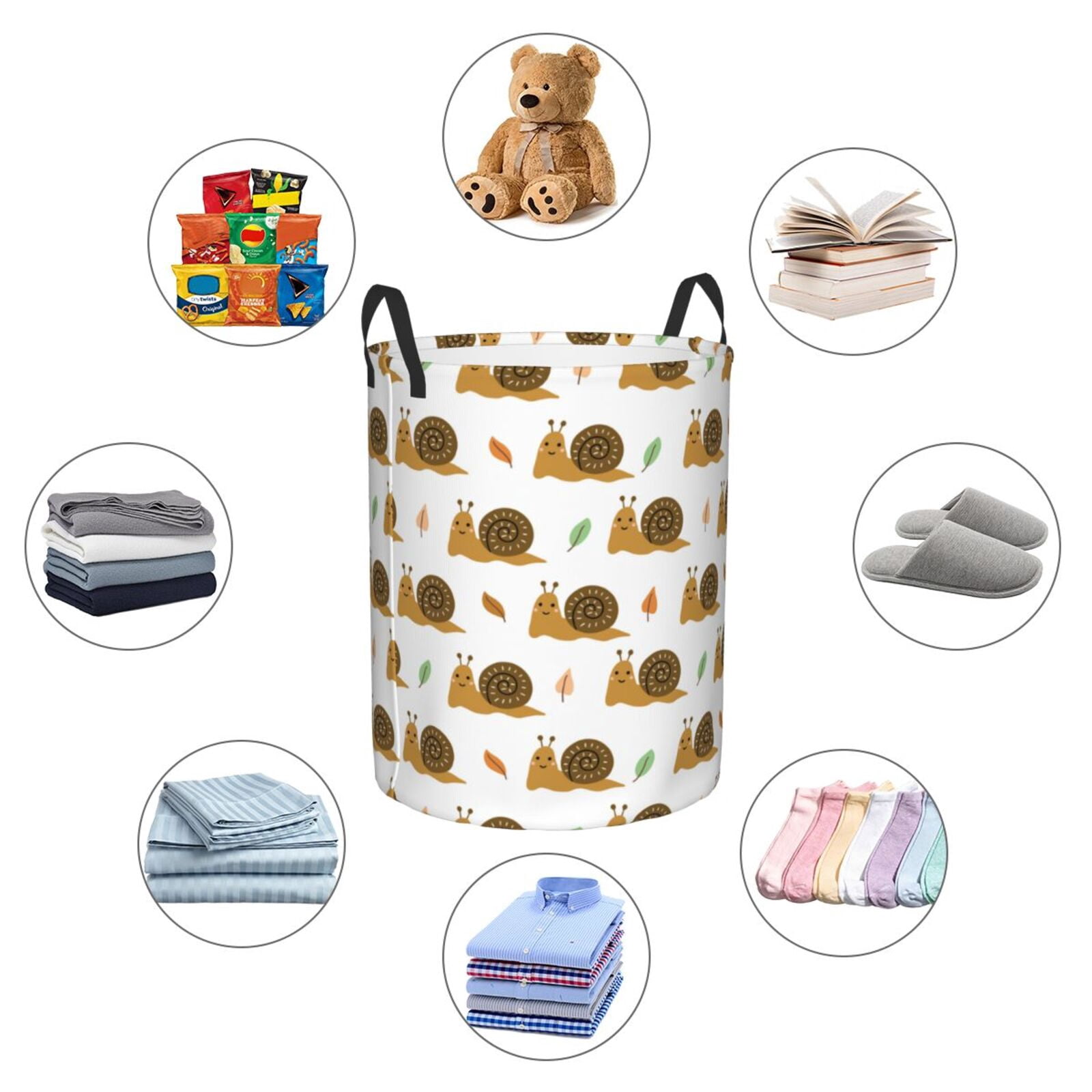 Large Laundry Basket with Handles - Brown White Snail Print Kids Baby Dirty Clothes Laundry Hamper for Bedroom Aesthetic