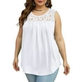 thumbnail image 3 of Summer Tank Tops for Women Loose Fit Pleated Tunics Scoop Neck Sleeveless Lace Tops Curved Hem Flowy White S, 3 of 7