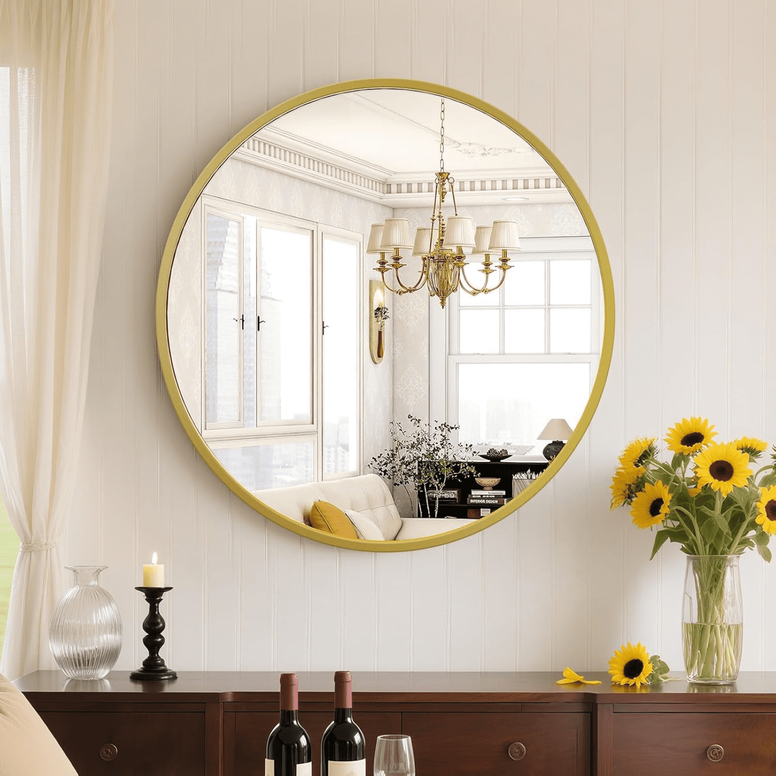 AUROMIR 24" Round Wall Mirror Bathroom Vanity Mirror Aluminum Alloy Frame,Glod