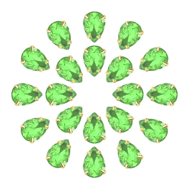 Unique Bargains 20Pack Teardrop Sew on Rhinestone - 10x7mm Glass Teardrop Crystal Rhinestones in Gold Prong Setting (Grass Green)