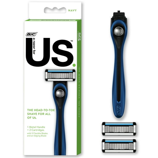Us by BIC 5-Blade Unisex Razor Starter Kit for Men and Women, 1 Handle & 2  Cartridges, Navy, Smooth Shave - Walmart.com