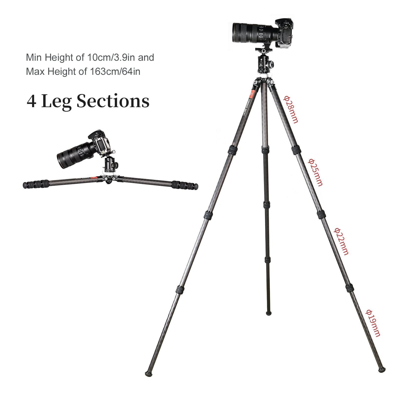 SUNWAYFOTO T2840CE Travel Tripod Carbon Fiber Professional Tripod Dslr Camera Waterproof,35.3lb Load