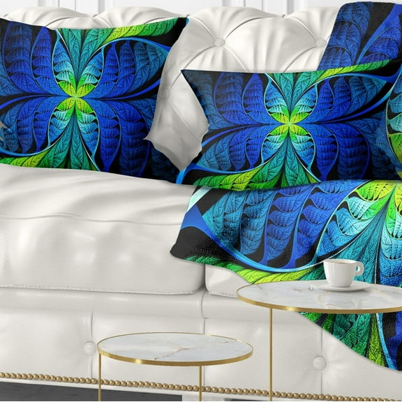 Designart Blue Green Fractal Stained Glass - Abstract Throw Pillow - 12x20