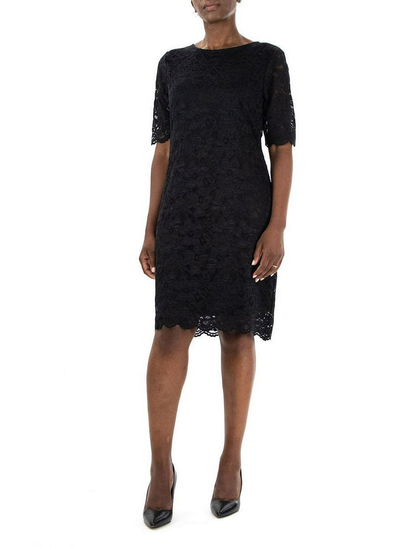Nina Leonard Crew Neck 3/4 Sleeve Bodycon Dress - Juniors Size S, Black  Floral Lace, Zipper Back - Walmart.com