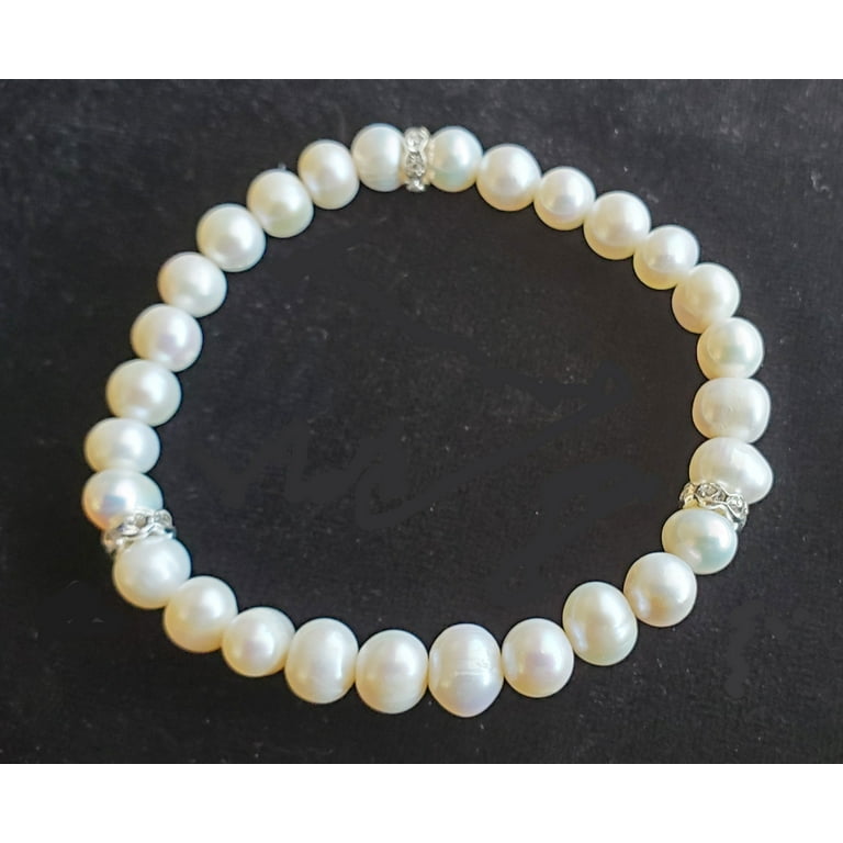 8 Inches White Freshwater Pearl And CZ Bracelet Genuine Gemstone Natural Jewelry Making