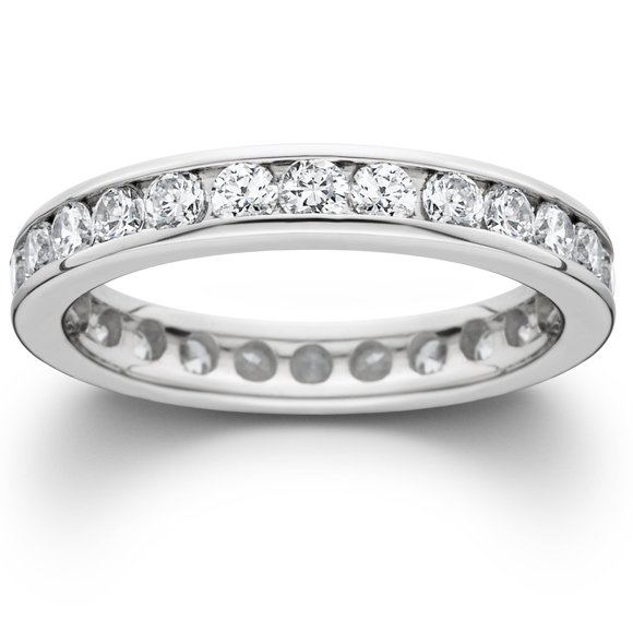 G/VS Bague d'Éternité en Diamant Cultivé en Laboratoire avec Ensemble de Canaux de 1,50ct en Or Blanc 14K